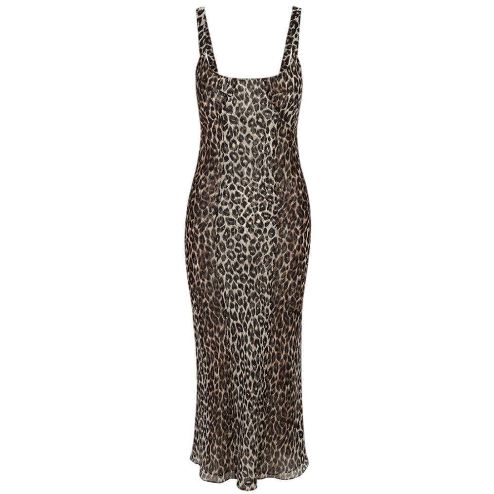 NWT Realisation Gabriella Silk Leopard Bias Midi Maxi Slip Dress Leo
